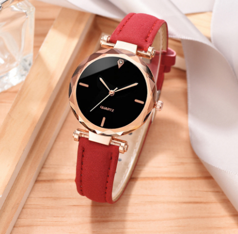 Stylish Leather Strap Diamond Cut Mens Wrist Watch - Halri