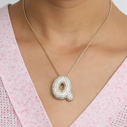 Bold Letter Bubble Diamond Initial Pendants