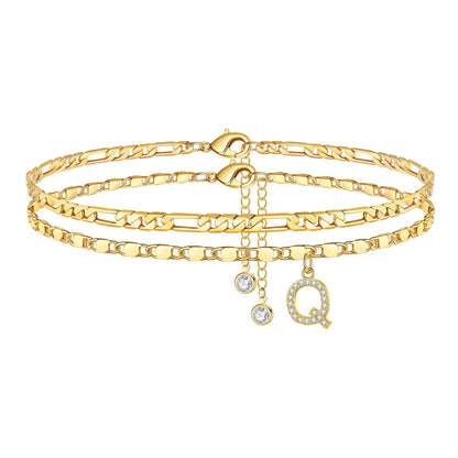 Personalized 14k Gold Initial Anklet Set