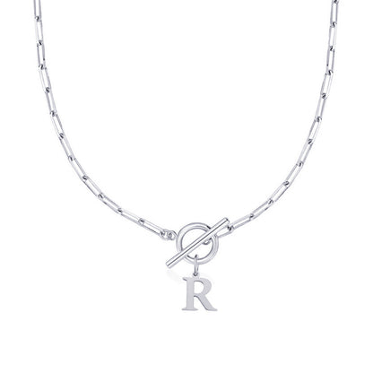 Simple Initial Circle Paperclip Lock Necklace