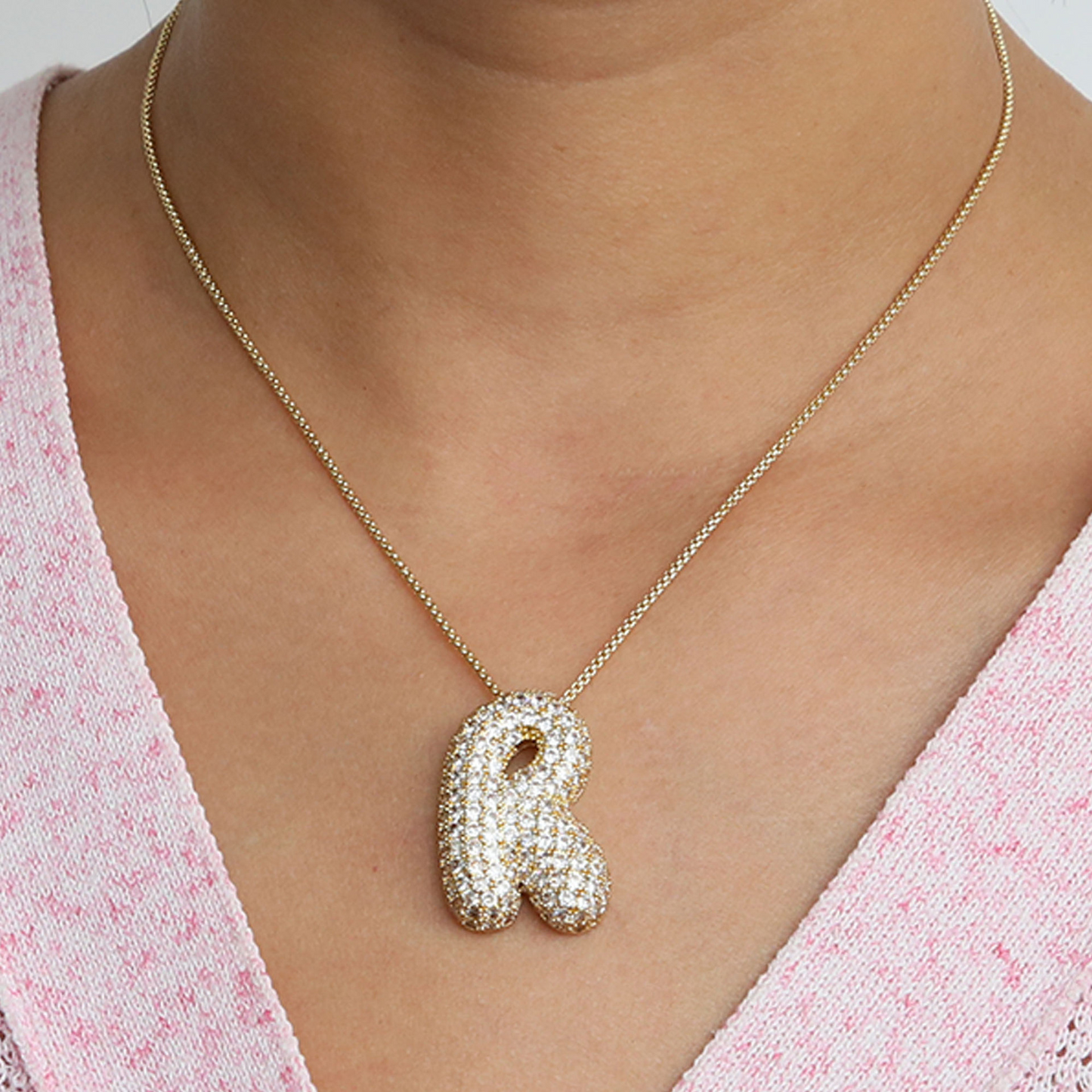 Bold Letter Bubble Diamond Initial Pendants