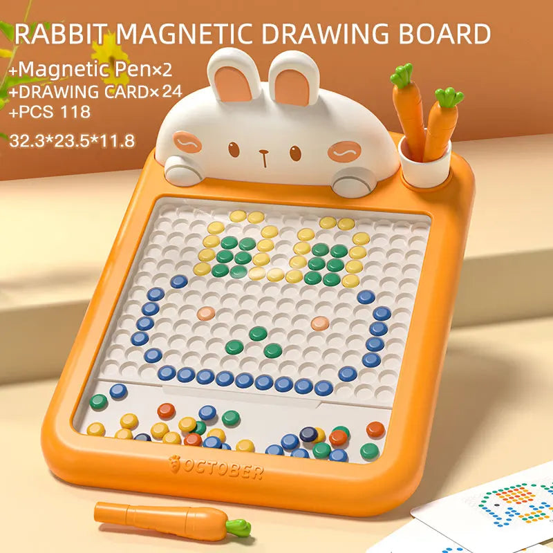 Rabbit Magnetic Drawing Board with Carrot-Shaped Magnetic Pen, Compact & Portable, Safe for Ages 3+