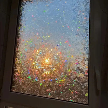 Rainbow Effect Privacy Window Film, 200cm x 45cm, Static Adhesive, UV Protection, Reusable Decorative Film 0