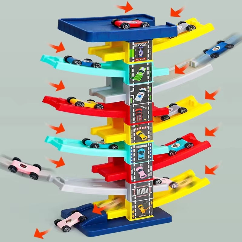 Ramp Car Toy, Zigzag Slide with Rooftop Parking, Color Recognition & Motor Skill Development, Safe for Ages 3+
