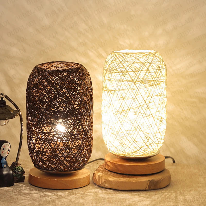 Rattan Bedside Lamp with Wooden Base – Handcrafted Natural Design for Bedroom, Cozy Table Lamp for Nightstand 5