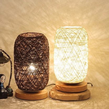 Rattan Bedside Lamp with Wooden Base – Handcrafted Natural Design for Bedroom, Cozy Table Lamp for Nightstand 5