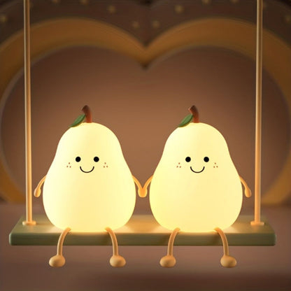 Rechargeable LED Night Light in Pear Shape – Soft Silicone Lamp for Children's Room with Dimmable Lighting and 7 Colors 3