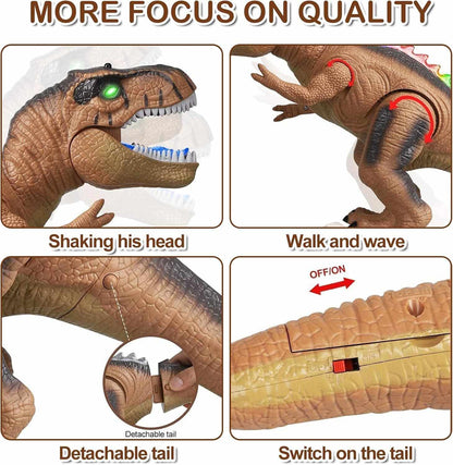 Remote Control Dinosaur Toy Walking Roaring, Realistic T-Rex Design, Lights & Sounds, Multi-Directional Movement, Safe for Kids 3+