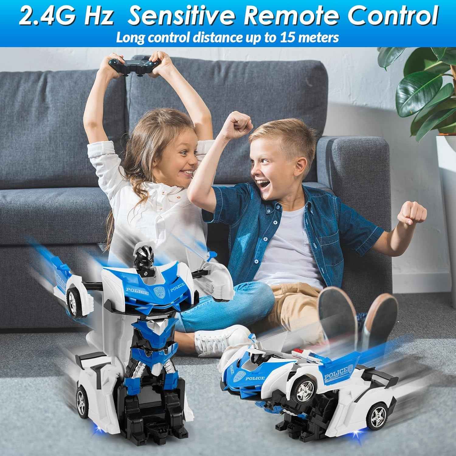 Remote Control Robot Car Transforming Toy with LED Lights, Safe for Ages 3+