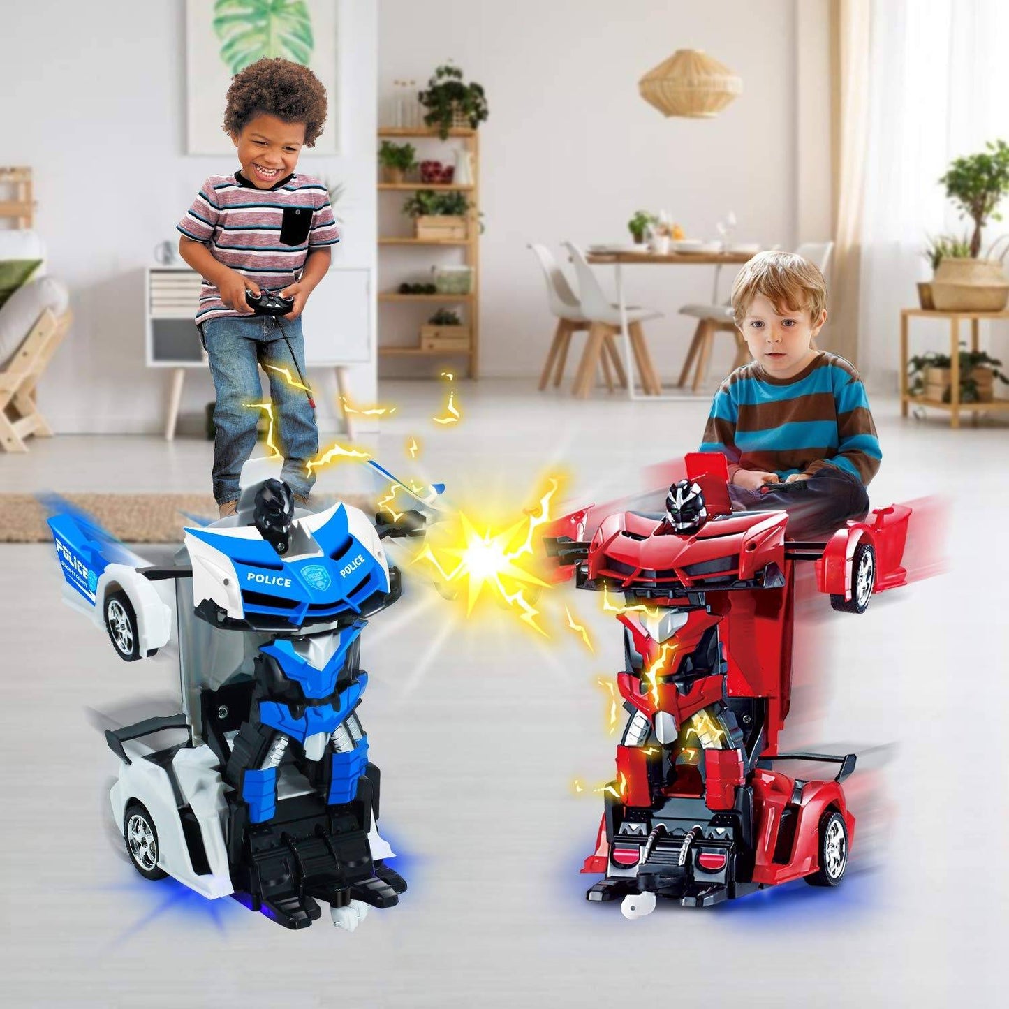 Remote Control Robot Car Transforming Toy with LED Lights, Safe for Ages 3+