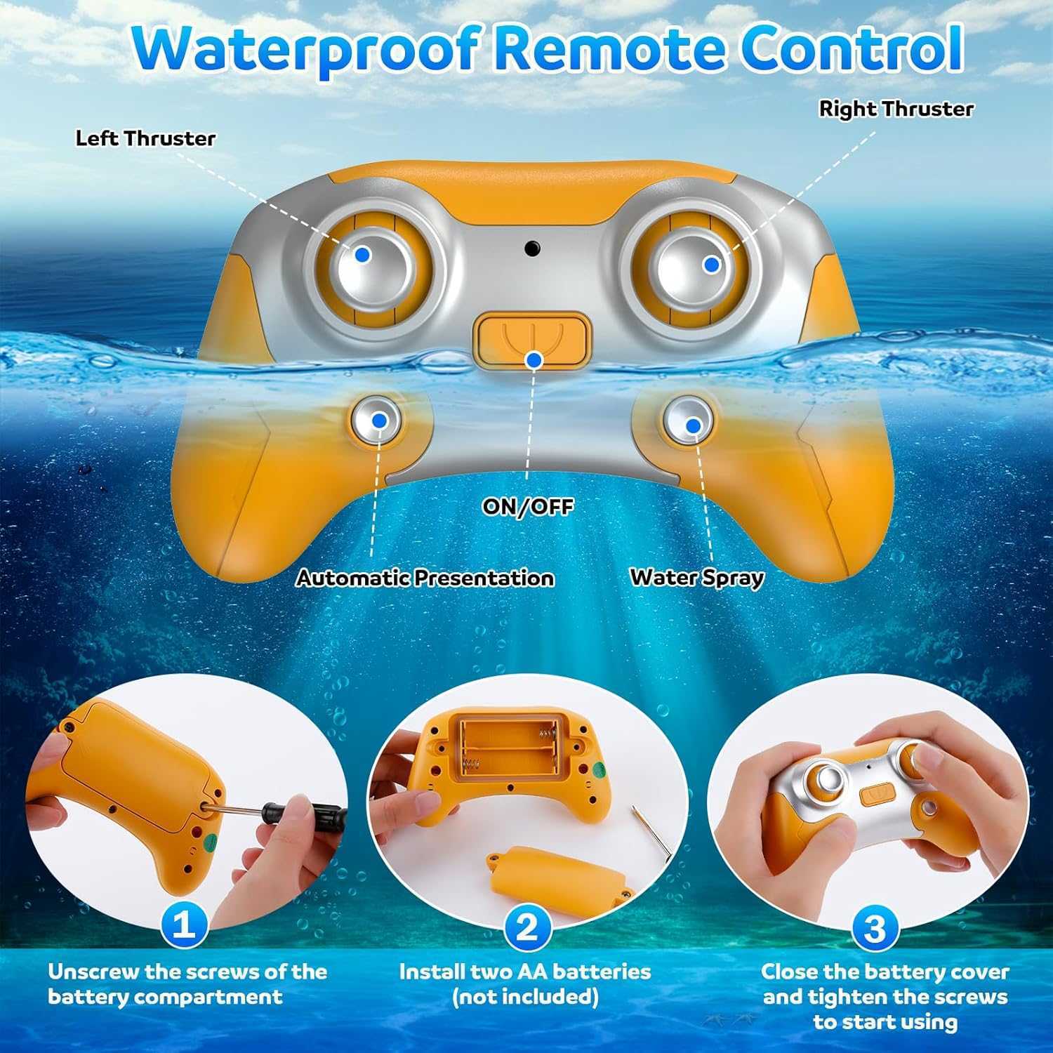 Remote Control Spray Motorboat Toy with Waterproof Design, LED Lights, Safe for Ages 3+
