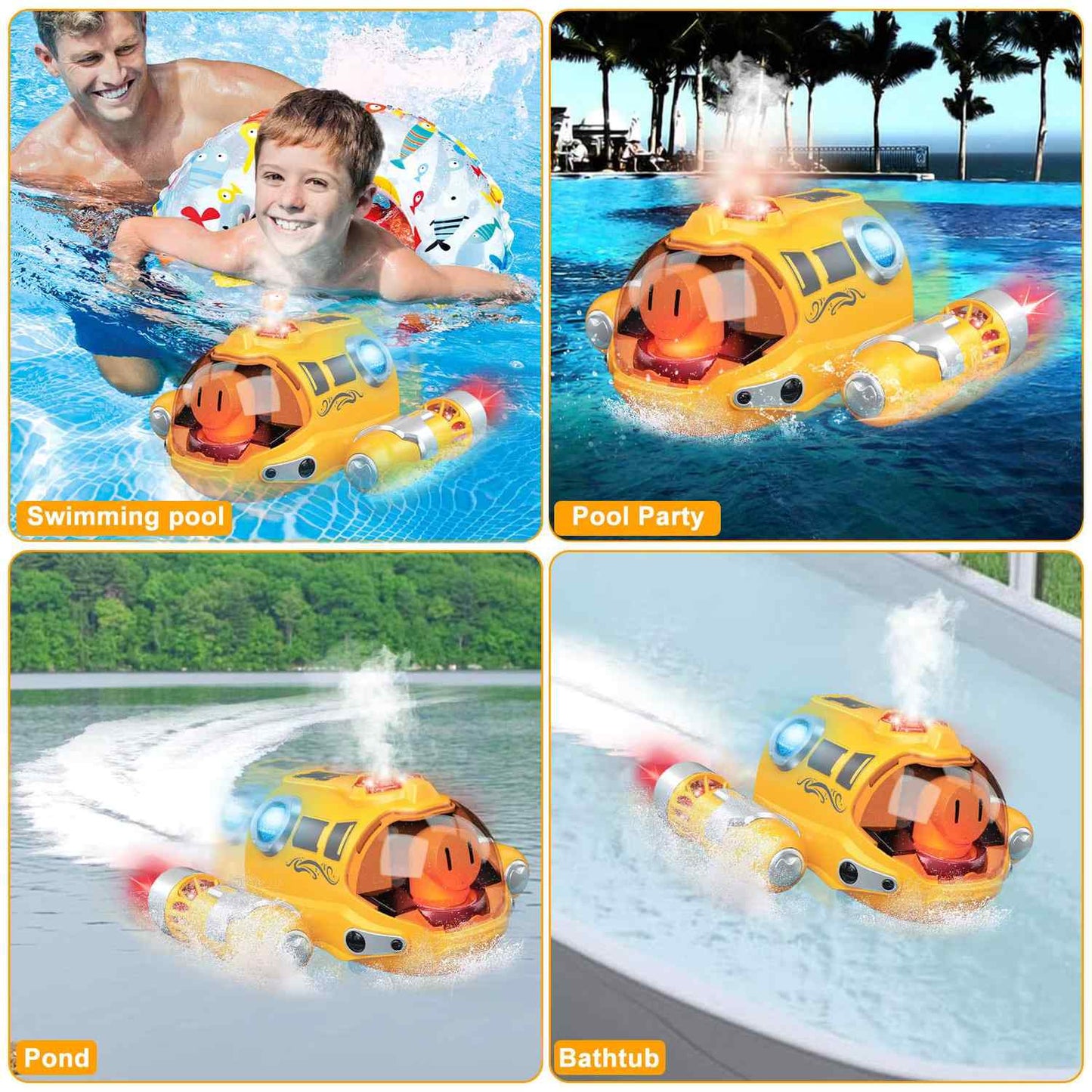 Remote Control Spray Motorboat Toy with Waterproof Design, LED Lights, Safe for Ages 3+