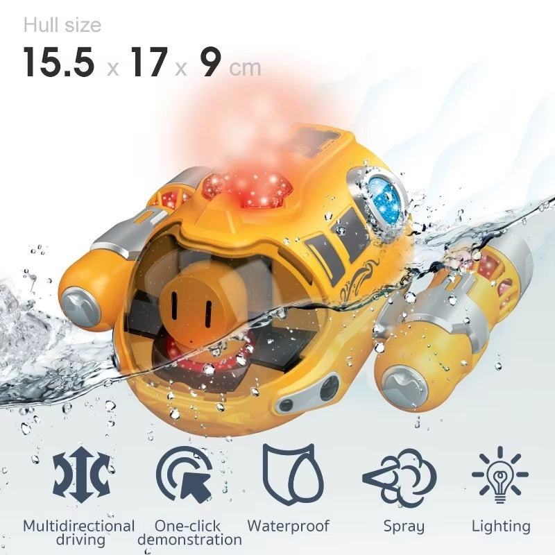 Remote Control Spray Motorboat Toy with Waterproof Design, LED Lights, Safe for Ages 3+