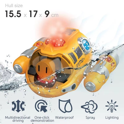 Remote Control Spray Motorboat Toy with Waterproof Design, LED Lights, Safe for Ages 3+
