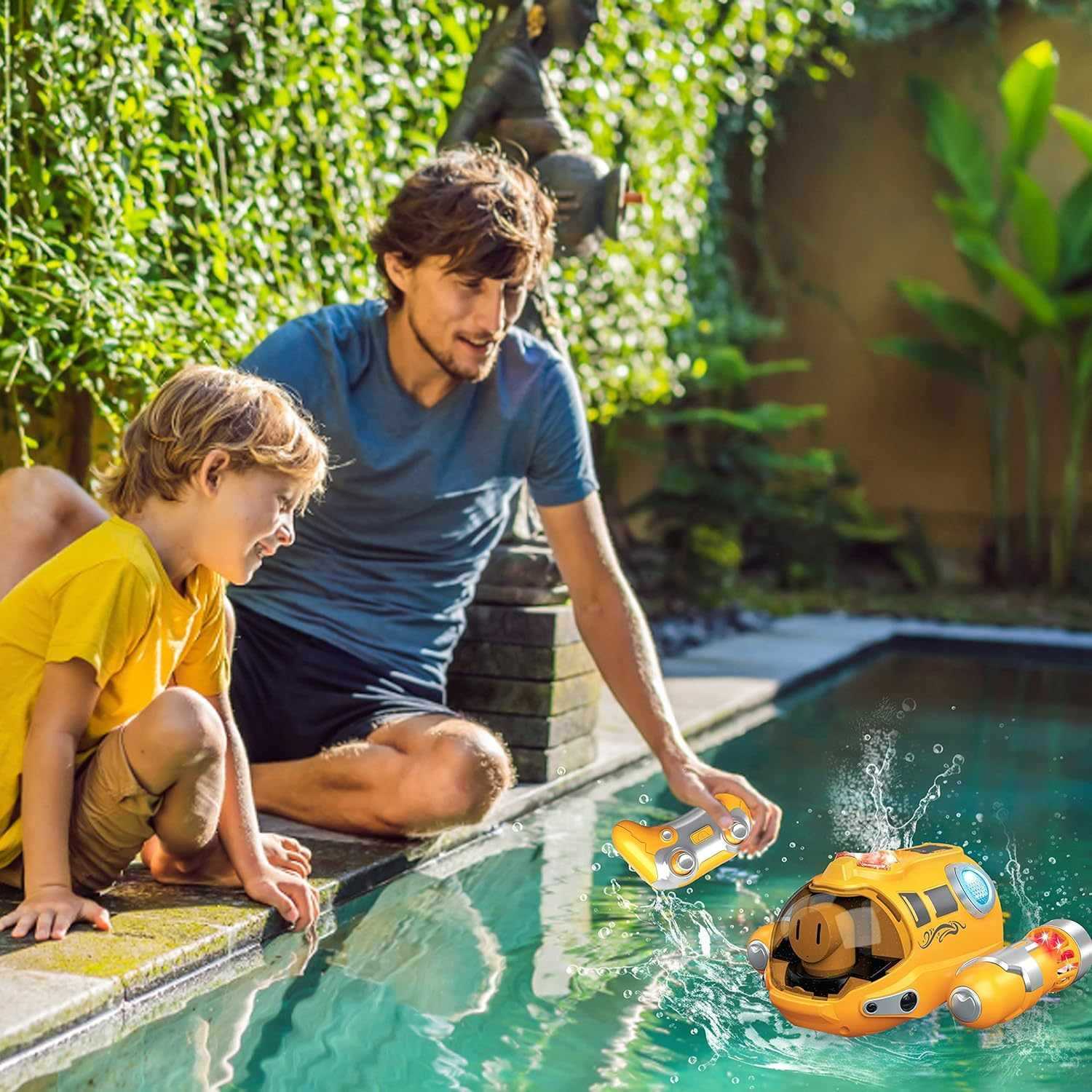 Remote Control Spray Motorboat Toy with Waterproof Design, LED Lights, Safe for Ages 3+