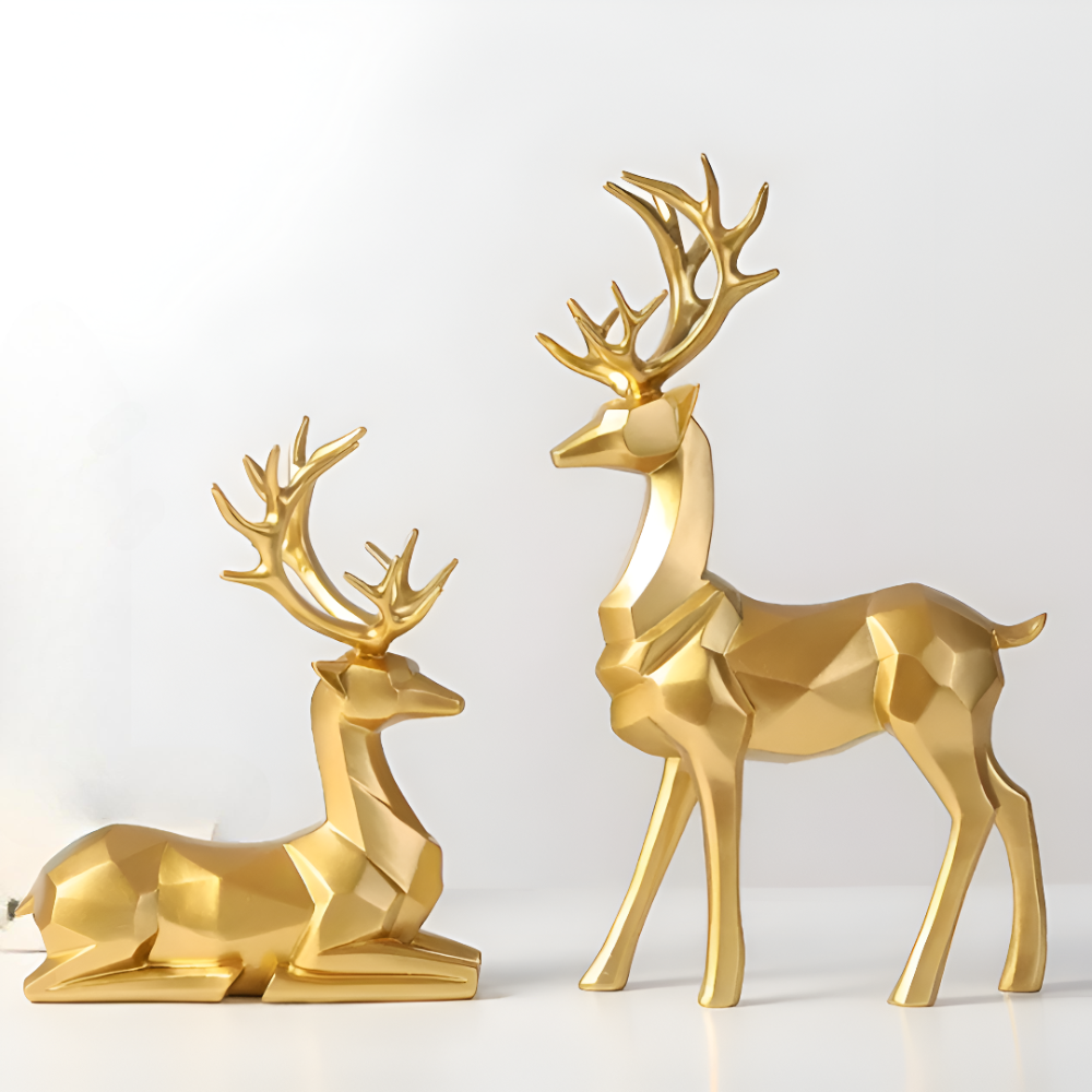 Geometric Reindeer Figurine Set - Contemporary 2pc Decor - Halri
