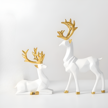 Geometric Reindeer Figurine Set - Contemporary 2pc Decor