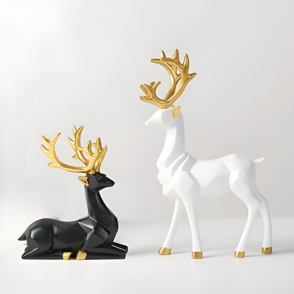 Geometric Reindeer Figurine Set - Contemporary 2pc Decor