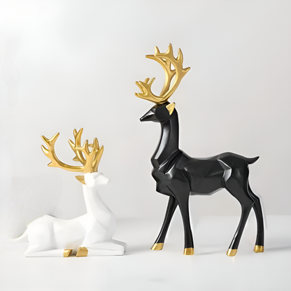 Geometric Reindeer Figurine Set - Contemporary 2pc Decor