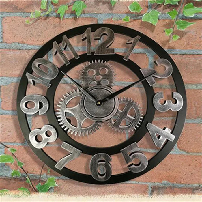 Rustic Metal Wooden Wall Clock