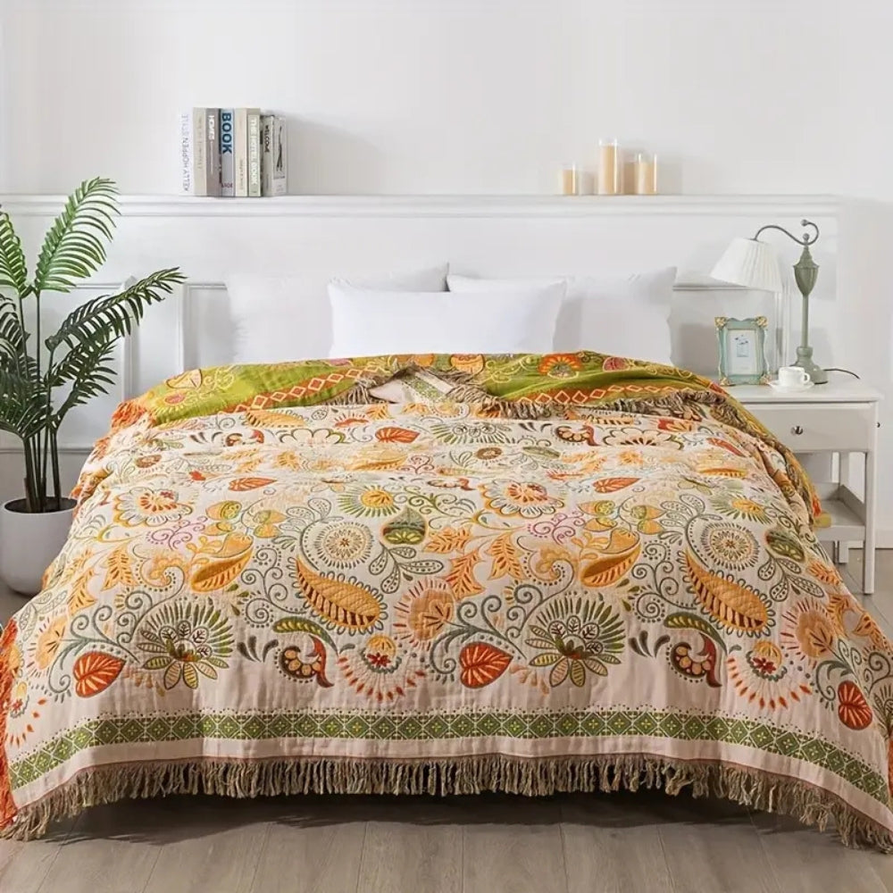 Soft Floral Throw Blanket Reversible Cotton - Halri