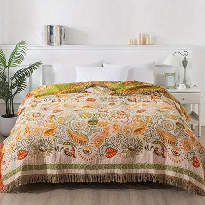 Soft Floral Throw Blanket Reversible Cotton - Halri