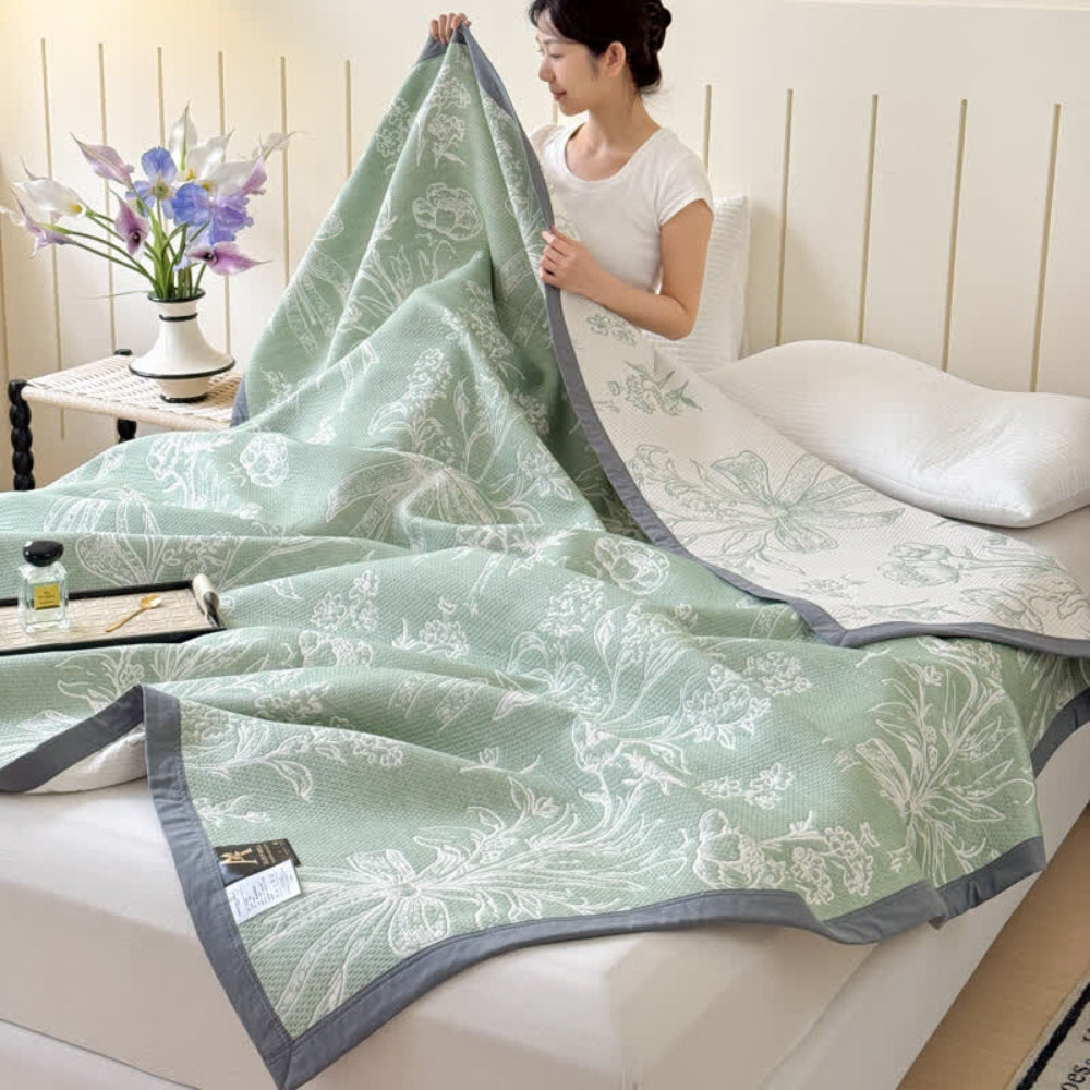 Lightweight Floral Throw Blanket, Soft Cotton
