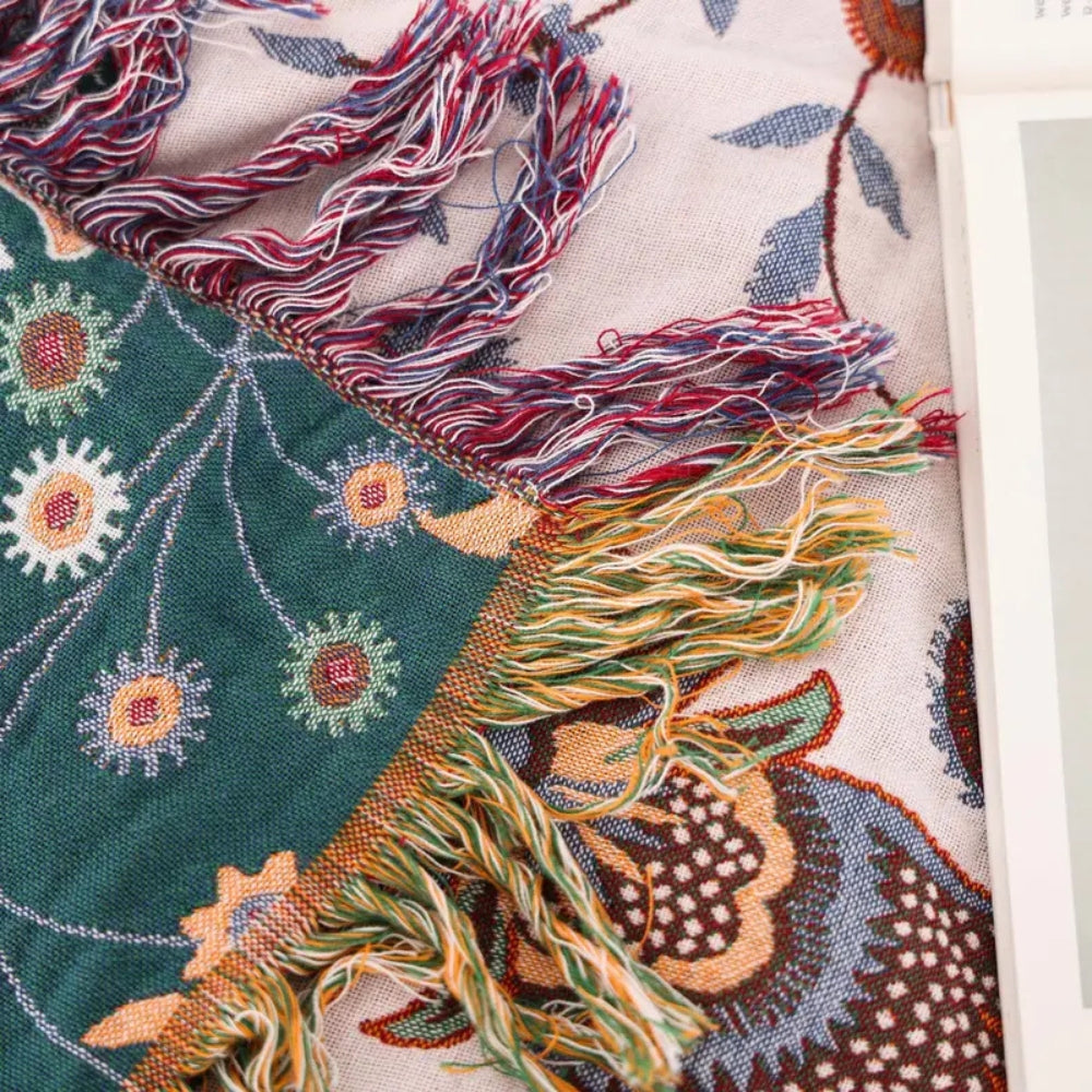 Cozy Plush Throw Blanket, 100% Cotton, Floral Design