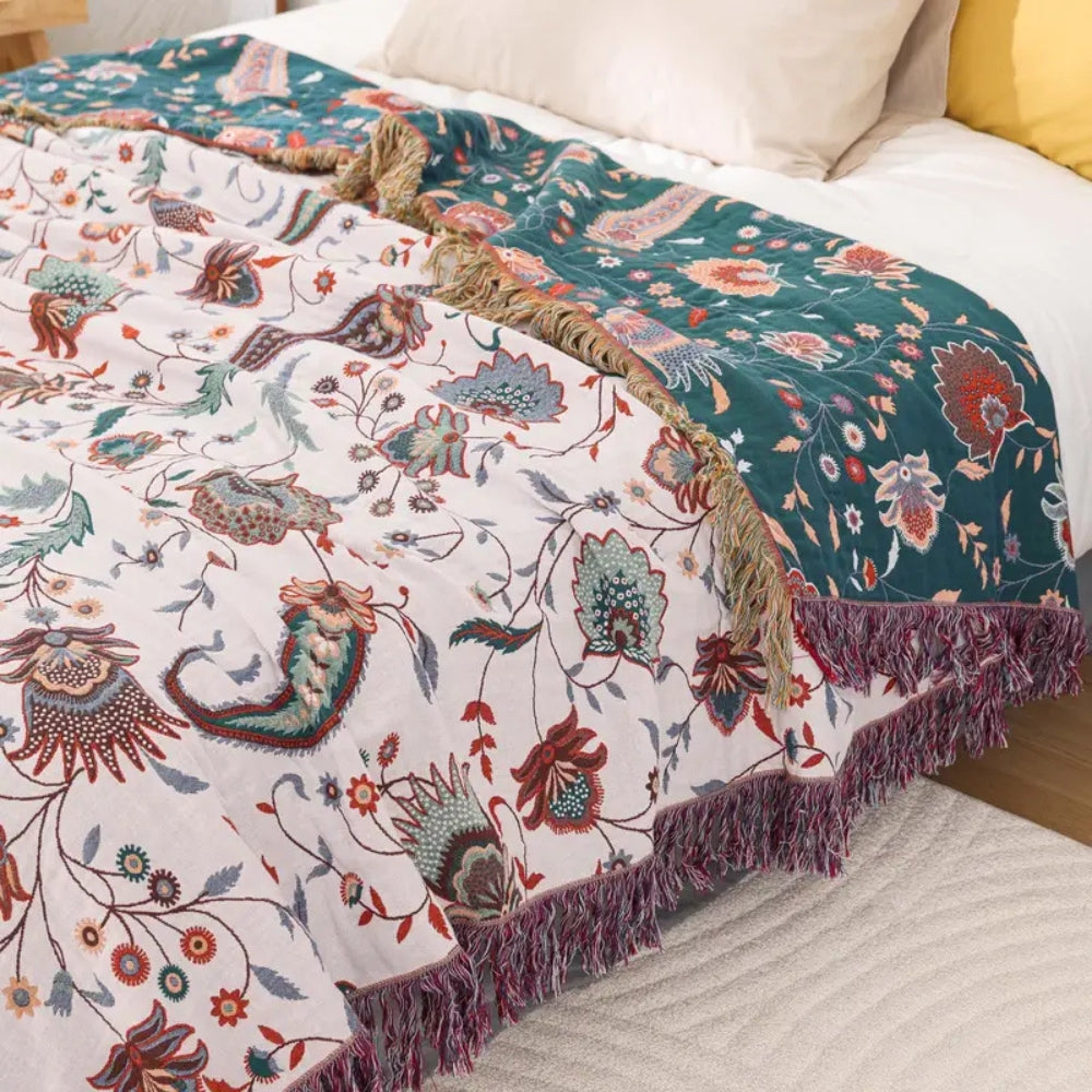 Cozy Plush Throw Blanket, 100% Cotton, Floral Design
