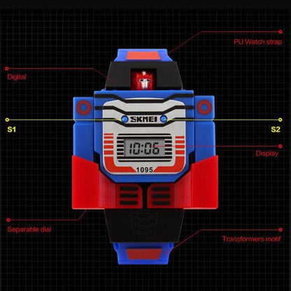 Robot Transformation Digital Watch with Digital Time Display, Premium PU Resin Strap for Kids