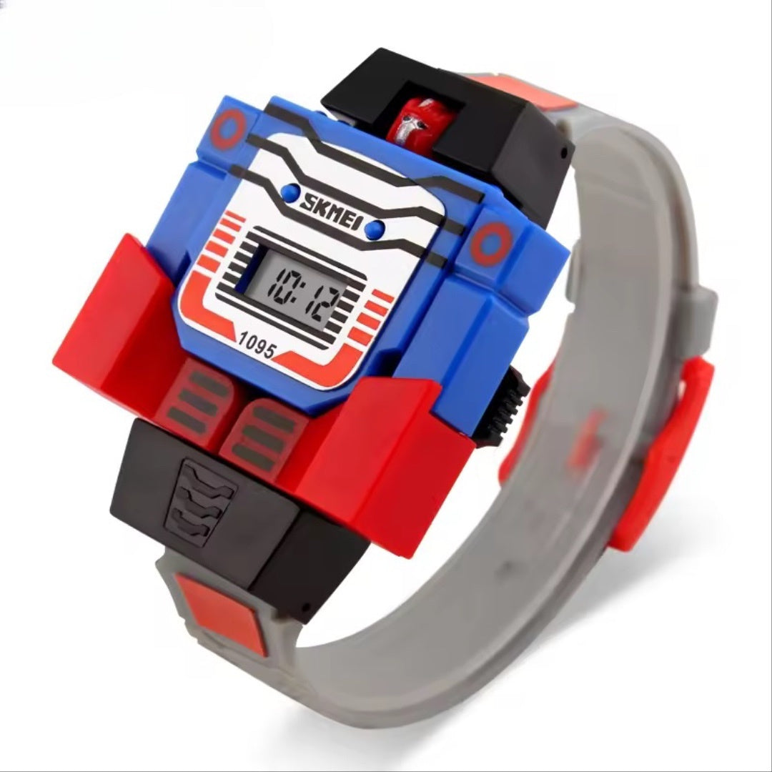 Robot Transformation Digital Watch with Digital Time Display, Premium PU Resin Strap for Kids