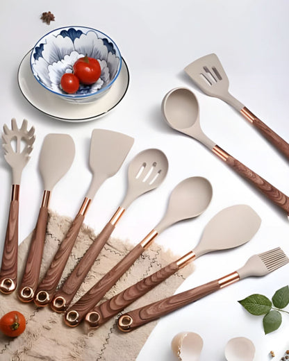 Robust 10-Piece Kitchen Utensil Set with Heat-Resistant Silicone Heads and Stainless Steel Handles – Essential Cooking Tools 2
