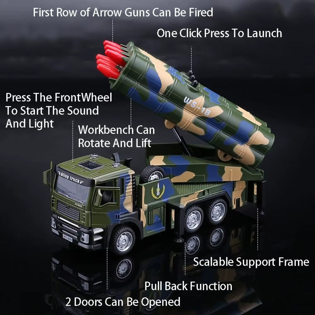 Rocket Launcher Car with 360° Rotating Launcher and Realistic Lights and Sounds, Safe for Ages 3+