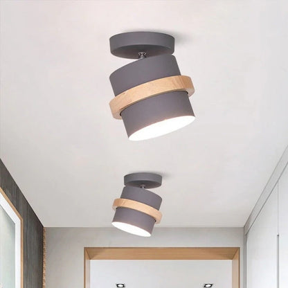 Rotating Flush Mount Ceiling Light Fixture with Layered Wood and Metal Design – Indoor Dome Diffuser for Hallways and Bedrooms 4