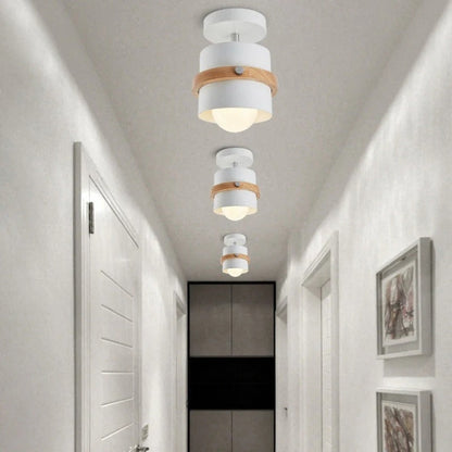 Rotating Flush Mount Ceiling Light Fixture with Layered Wood and Metal Design – Indoor Dome Diffuser for Hallways and Bedrooms 5