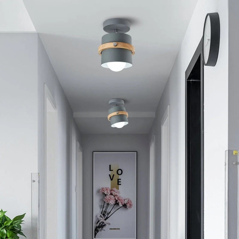 Rotating Flush Mount Ceiling Light Fixture with Layered Wood and Metal Design – Indoor Dome Diffuser for Hallways and Bedrooms 6
