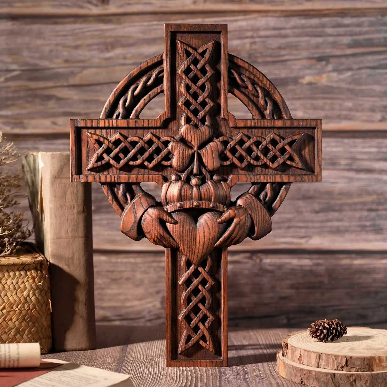 Traditional Celtic Wooden Wall Cross - Halri
