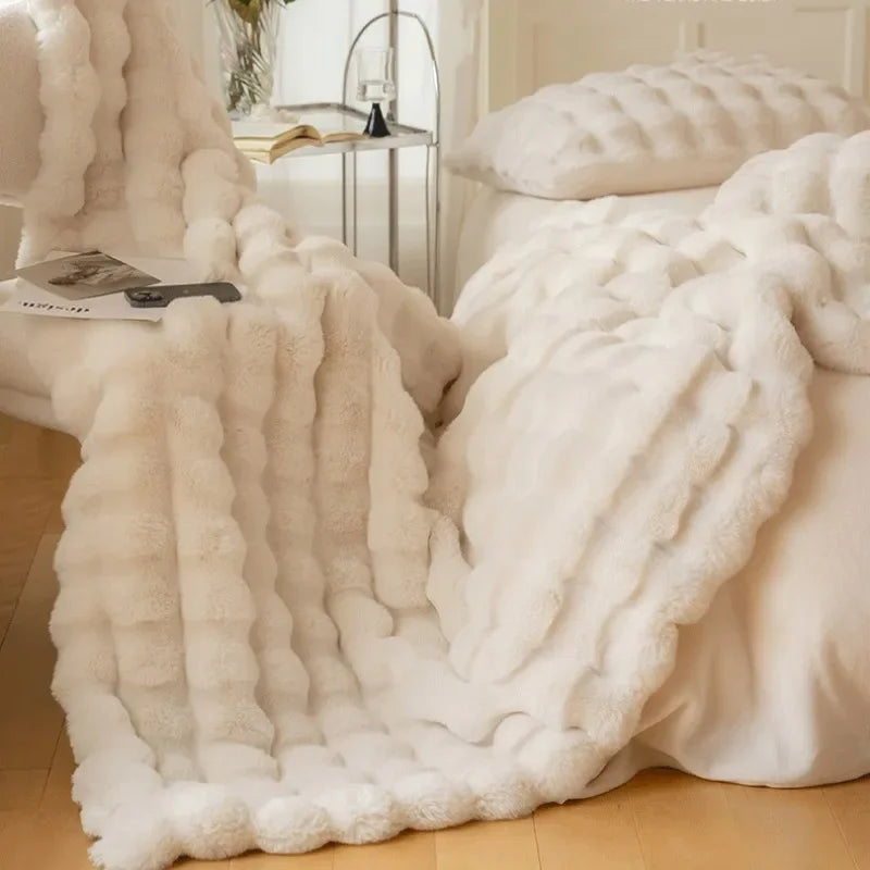 Plush Double Sided Throw Blanket for Home Decor