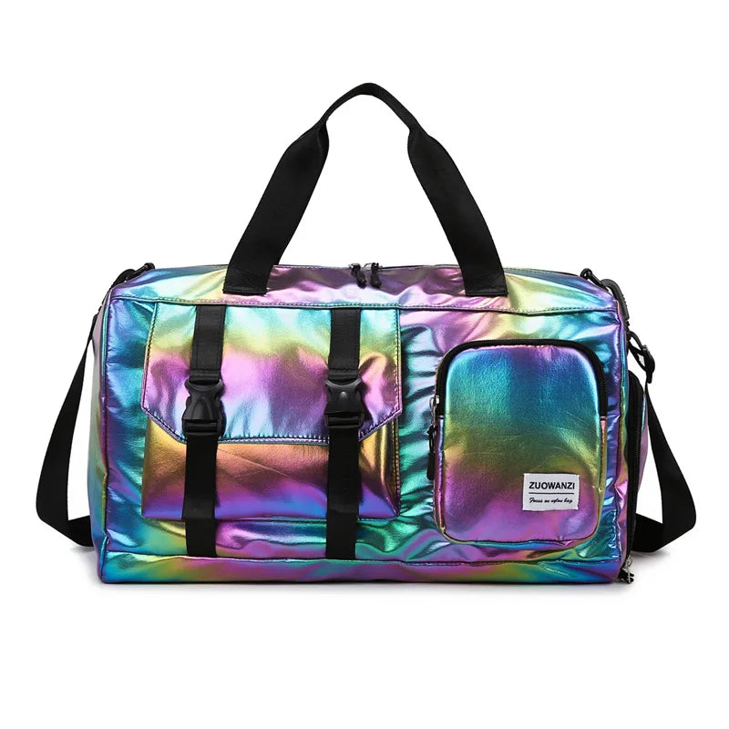 Spacious Holographic Travel Tote with Shoe Pocket