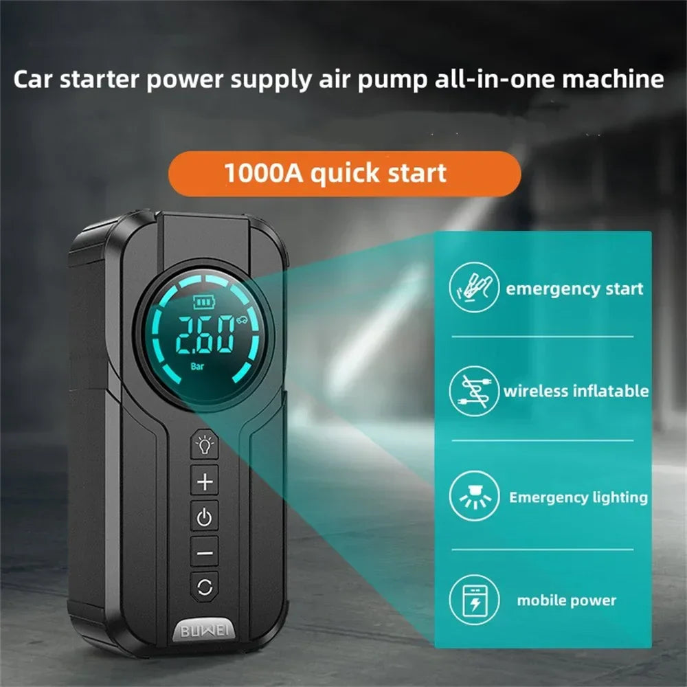Portable Car Battery Booster with LED Light & Air Pump