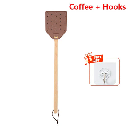 Durable Leather Fly Swatter with Wooden Handle