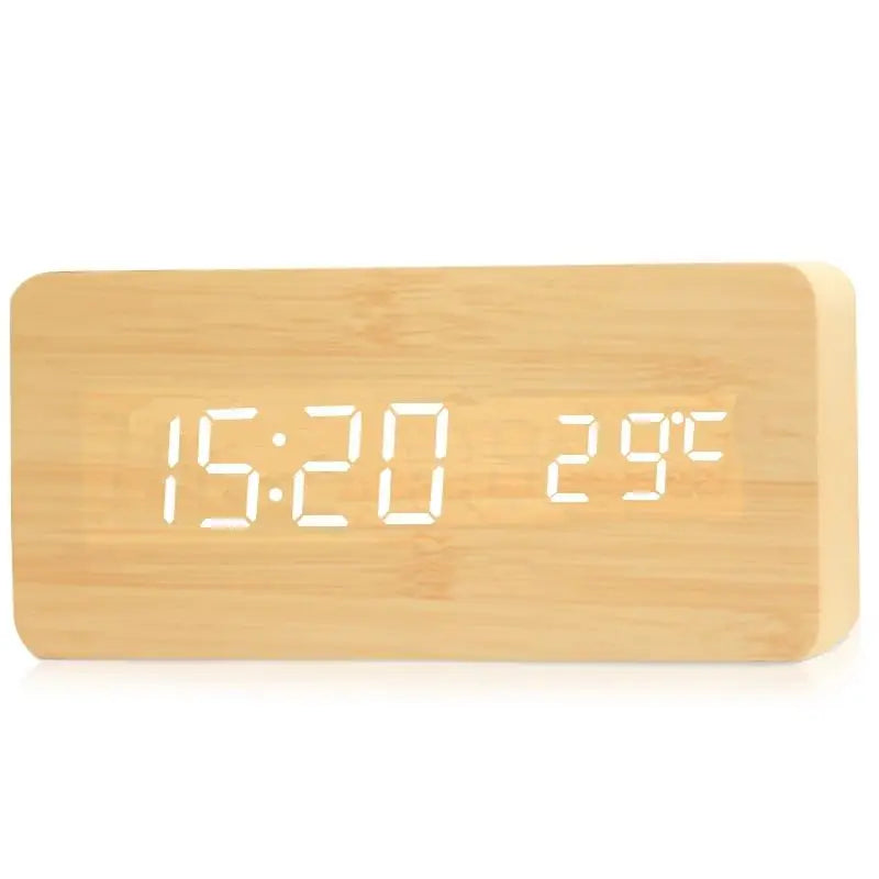Natural Wood LED Alarm Clock with Silent Operation