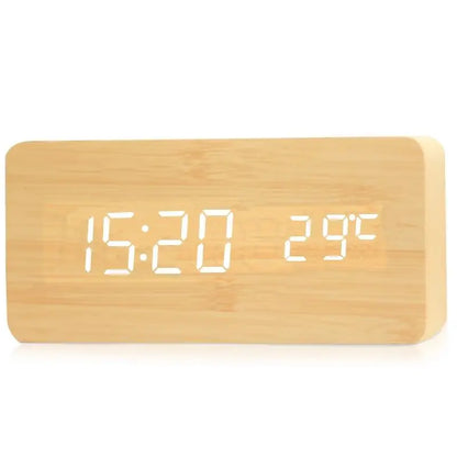 Natural Wood LED Alarm Clock with Silent Operation