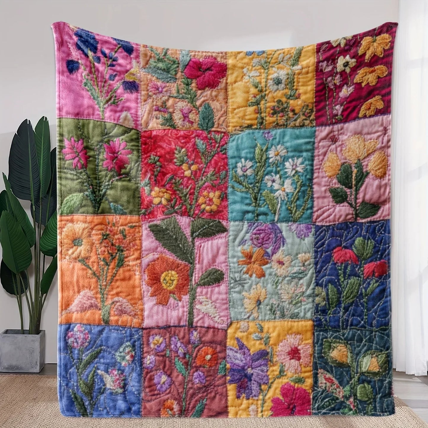 Cozy Patchwork Throw Blanket Floral Soft Plush