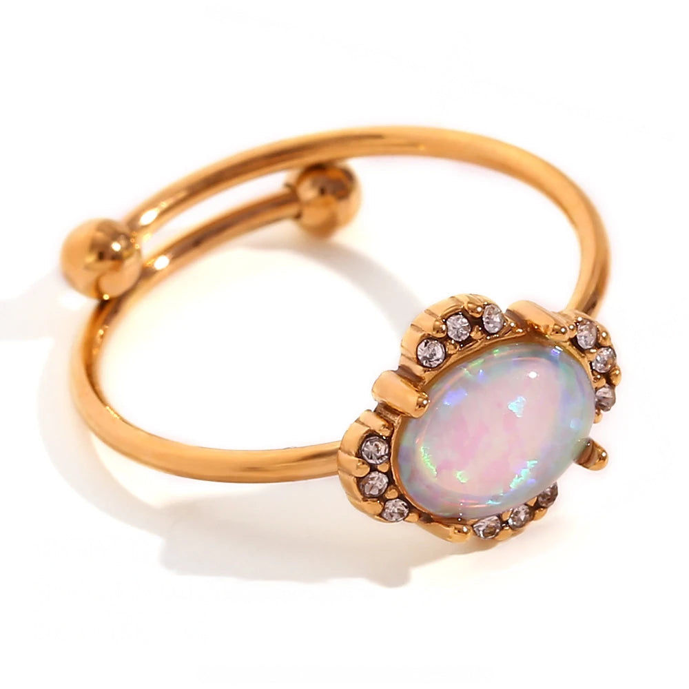 Sparkling Opal Diamond Accent Adjustable Ring - Halri