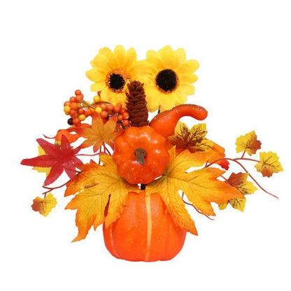 Fall Harvest Pumpkin Centerpiece with Fake Flowers