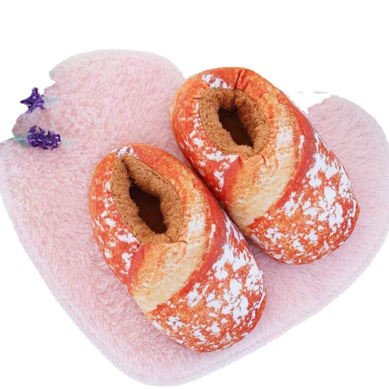 Cozy Fuzzy Bread Print Warm Slippers