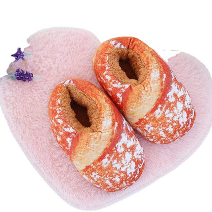 Cozy Fuzzy Bread Print Warm Slippers