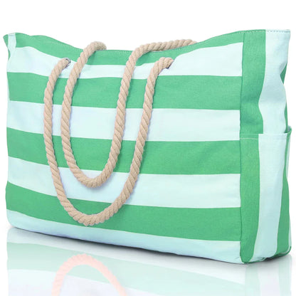 Colorful Striped Zipper Tote Beach Bag