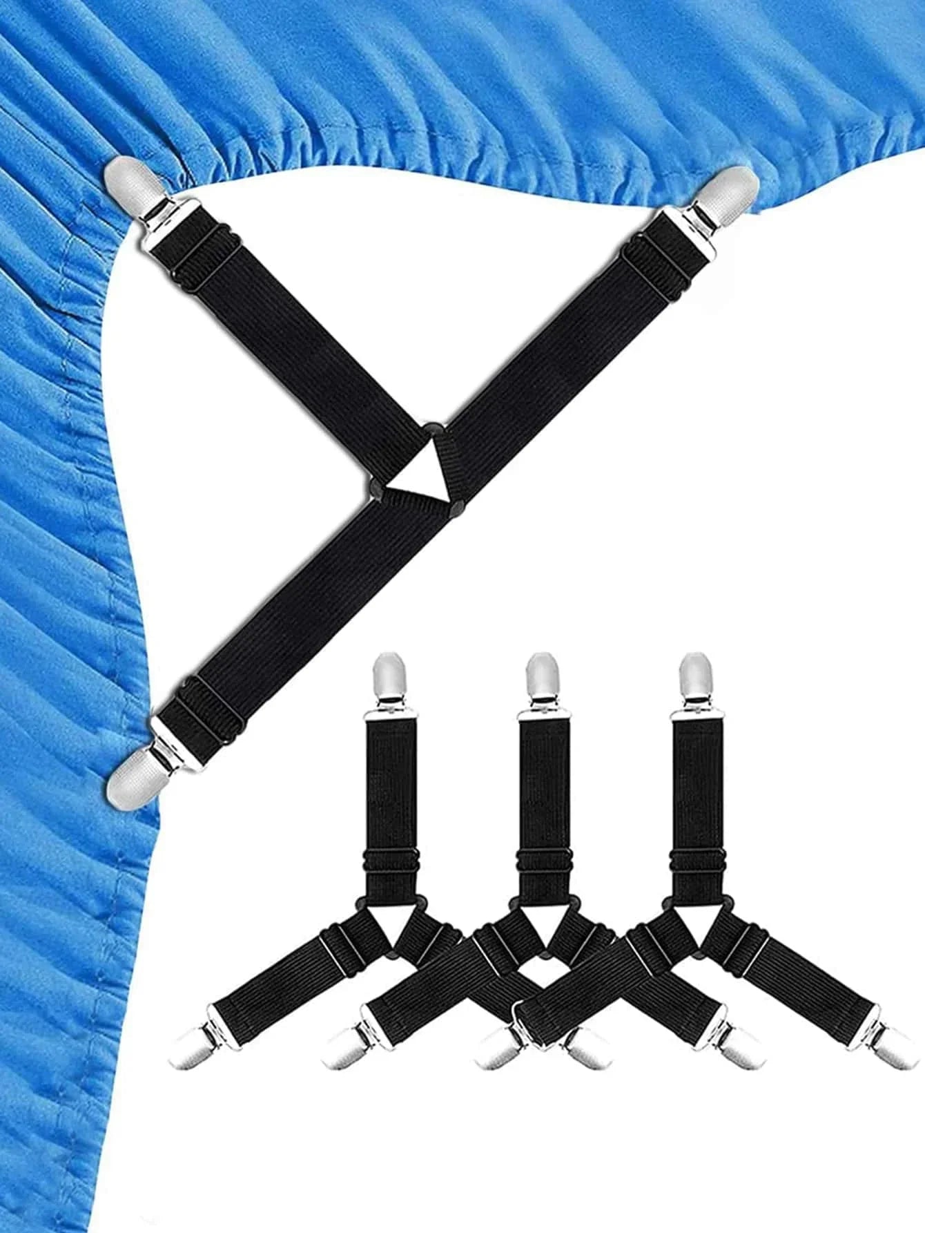 Easy Fit Bed Sheet Clips - 4 Pack Adjustable Straps